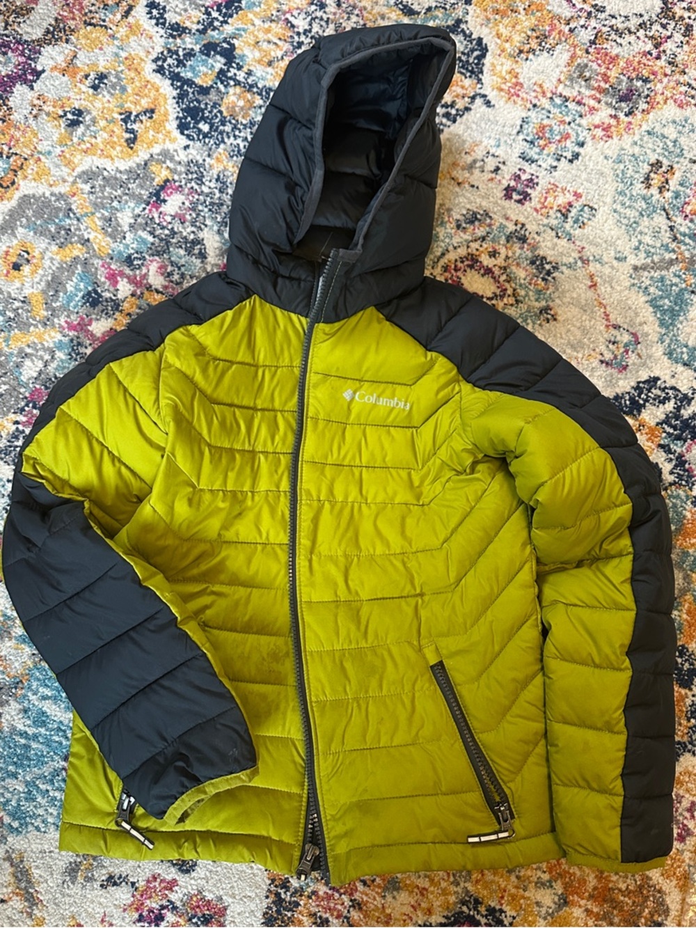 Columbia Olive Green & Black Hooded Puffer Jacket size M (10-12)